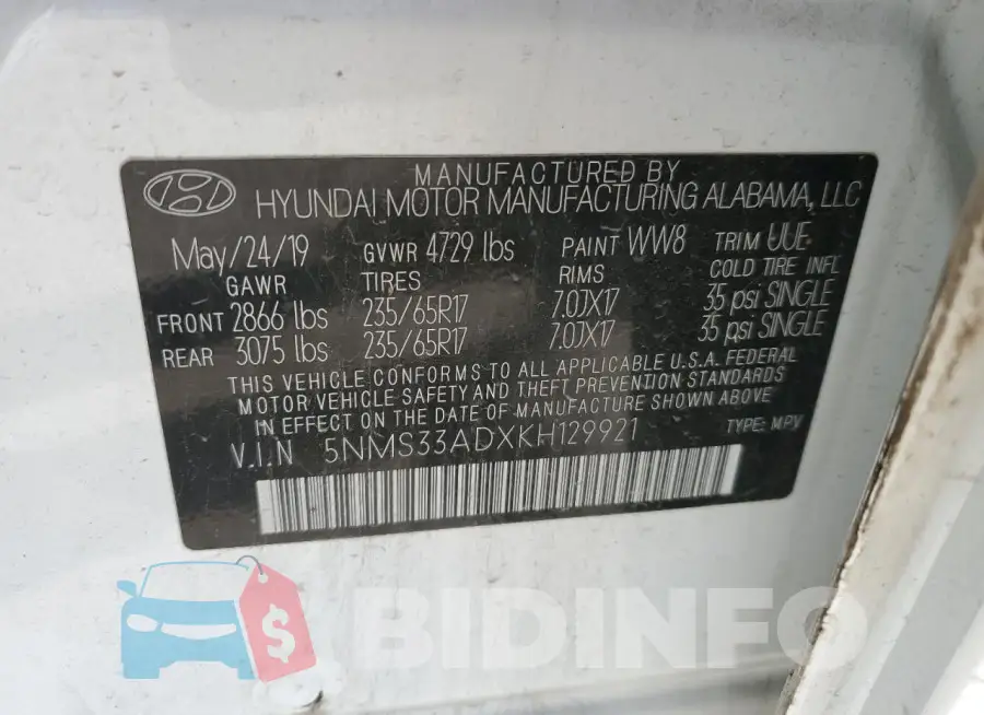 5NMS33ADXKH129921 Photo# 13