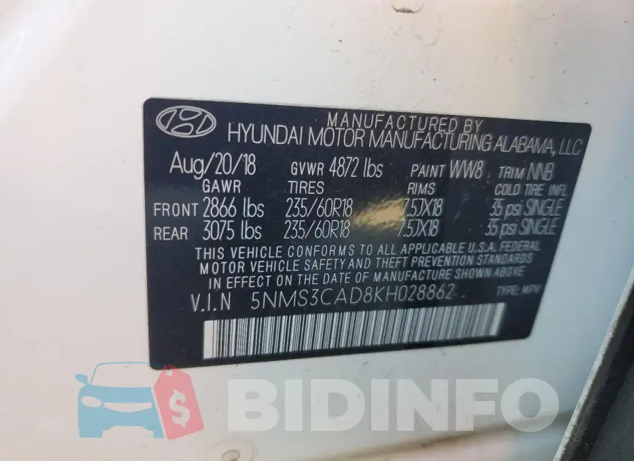 5NMS3CAD8KH028862 Photo# 13