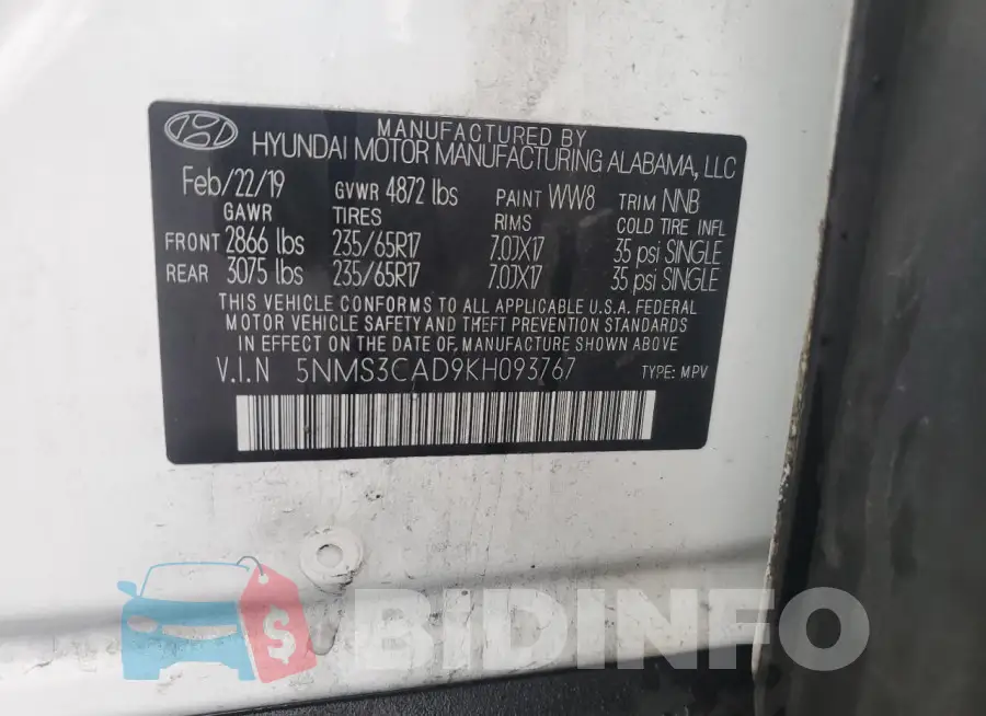 5NMS3CAD9KH093767 Photo# 13