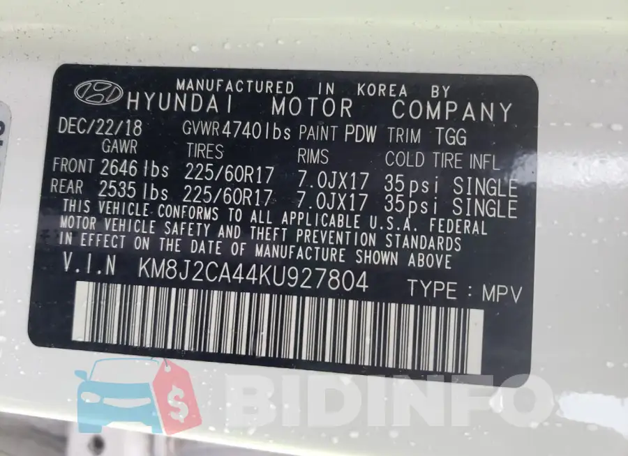 KM8J2CA44KU927804 Photo# 13