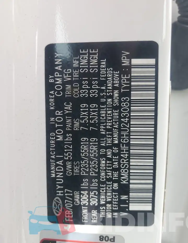 KM8SR4HF6HU243083 Photo# 13