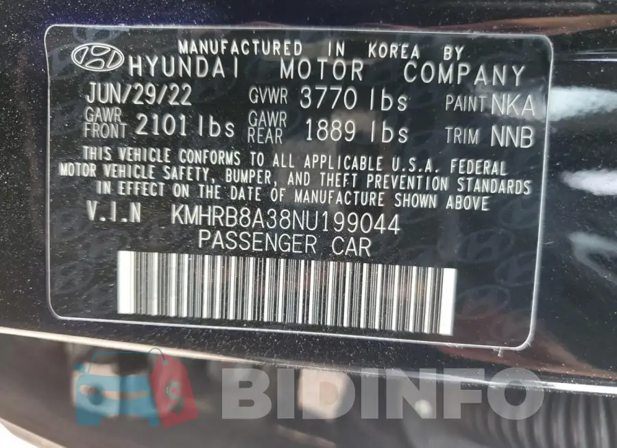 KMHRB8A38NU199044 Photo# 14