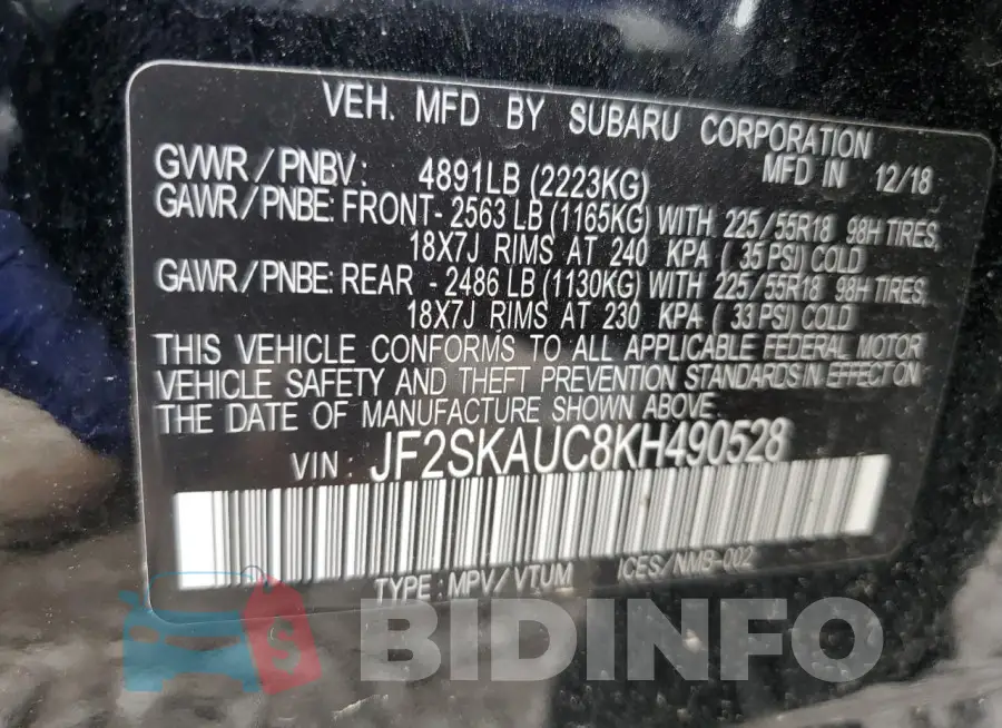JF2SKAUC8KH490528 Photo# 12
