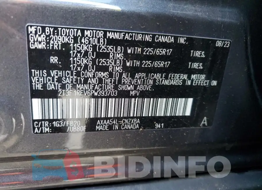 2T3F1RFV6PW393703 Photo# 13