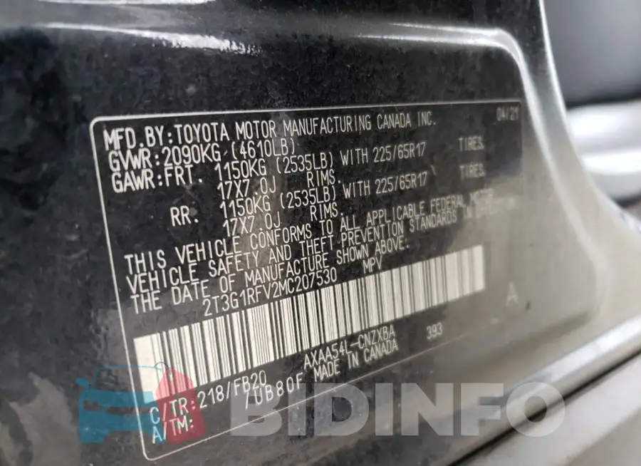 2T3G1RFV2MC207530 Photo# 12