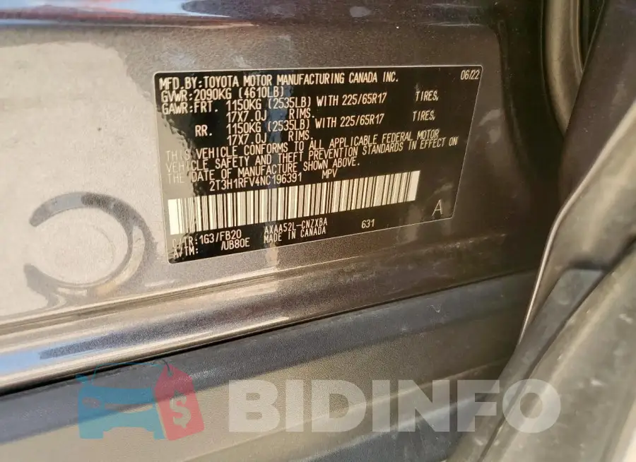 2T3H1RFV4NC196391 Photo# 13