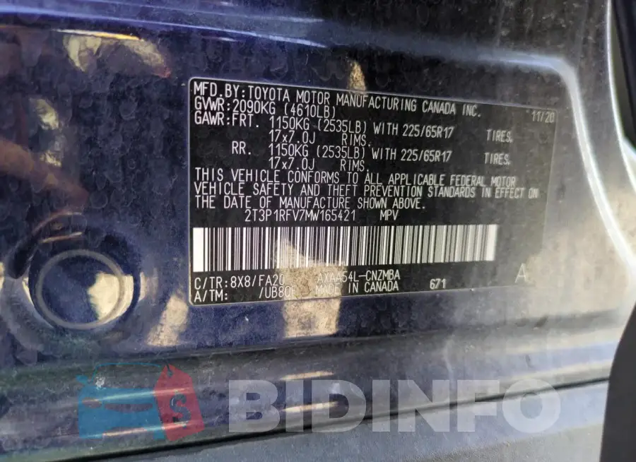 2T3P1RFV7MW165421 Photo# 12