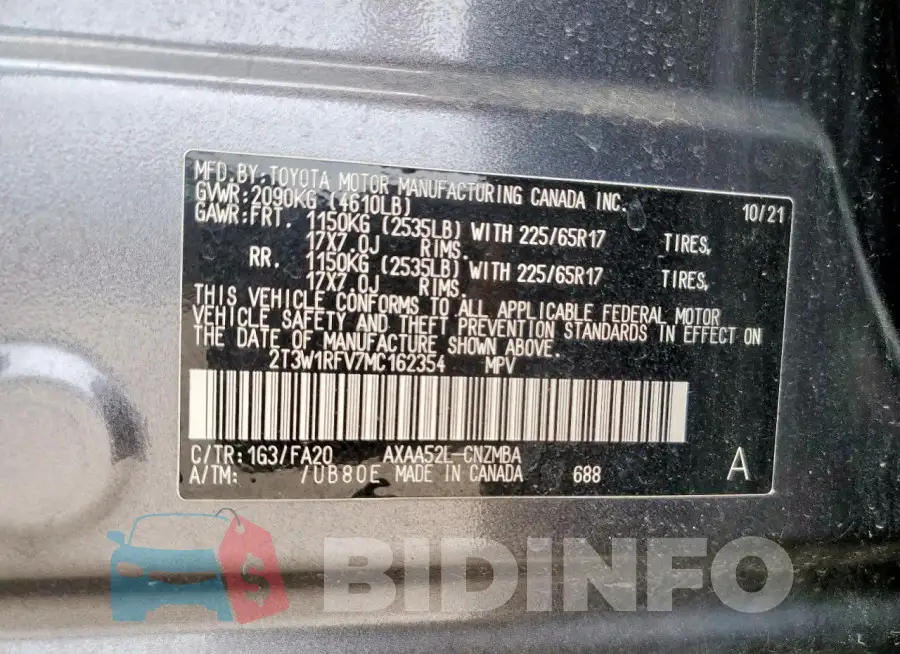 2T3W1RFV7MC162354 Photo# 12