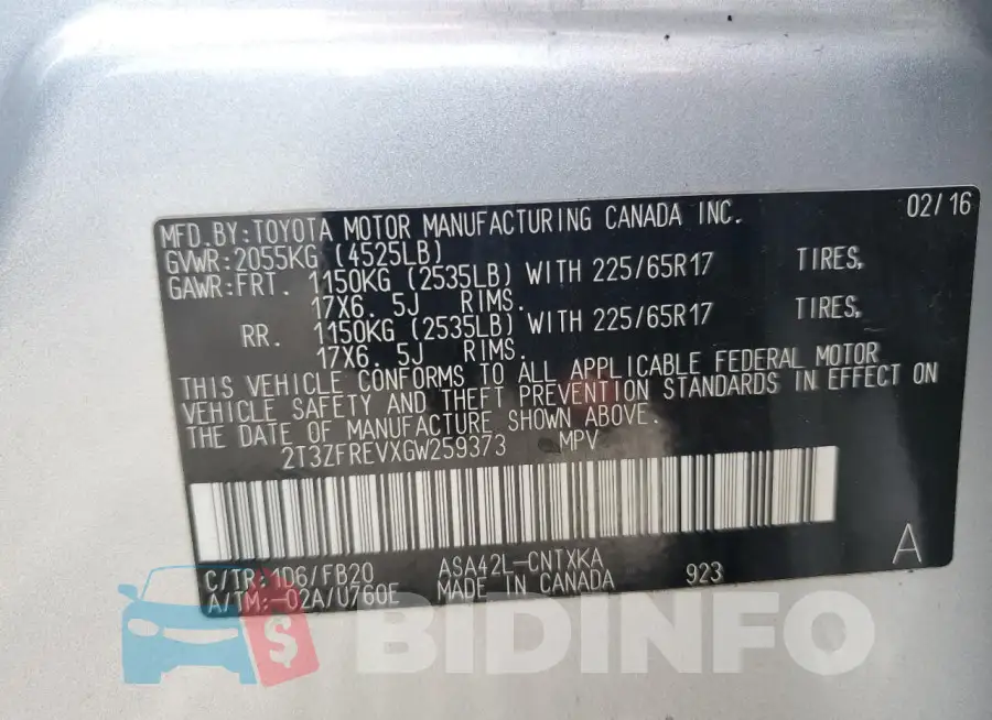 2T3ZFREVXGW259373 Photo# 13