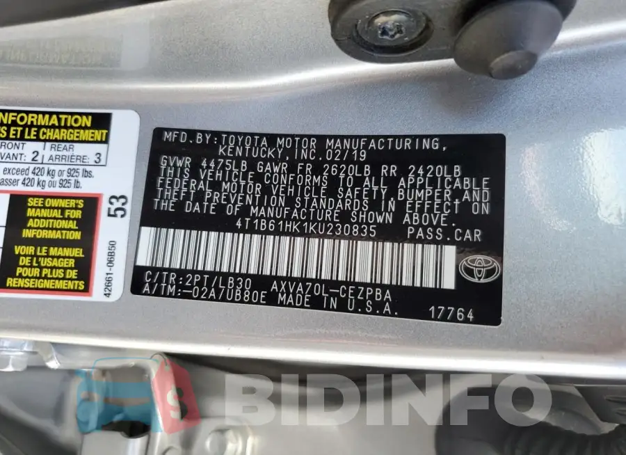 4T1B61HK1KU230835 Photo# 13