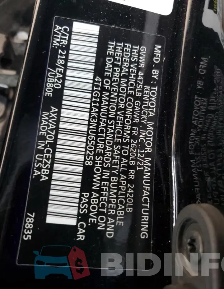 4T1G11AK3NU650258 Photo# 12