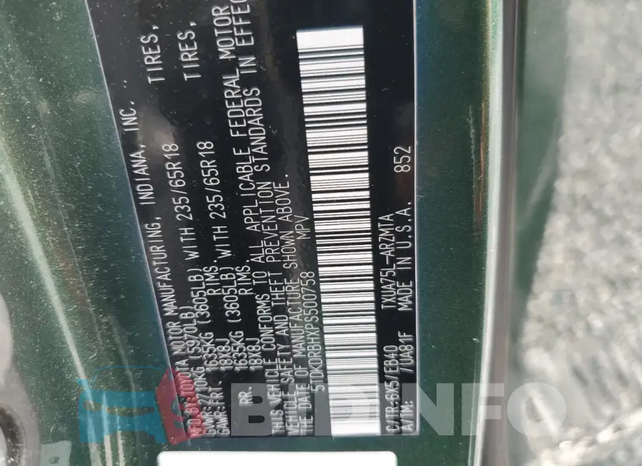 5TDKDRBHXPS500758 Photo# 13