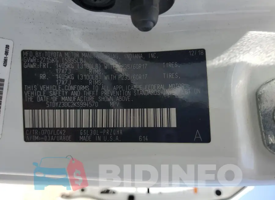 5TDYZ3DC2KS994570 Photo# 13