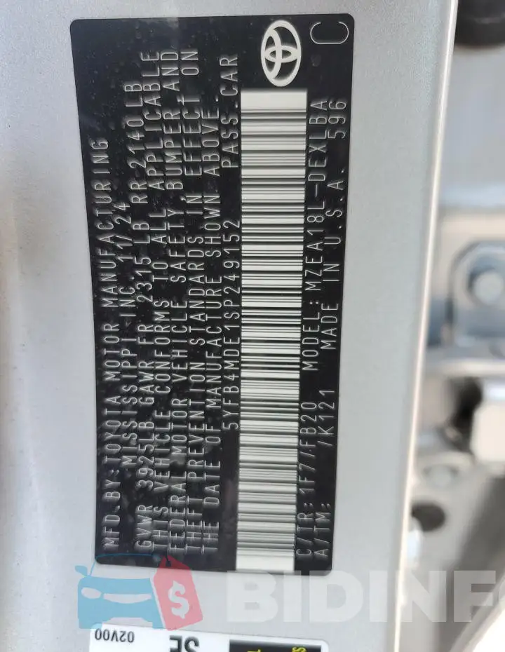 5YFB4MDE1SP249152 Photo# 12
