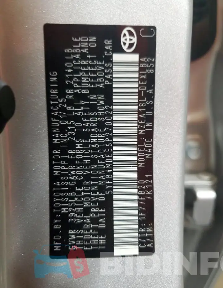 5YFB4MDE5SP270022 Photo# 13