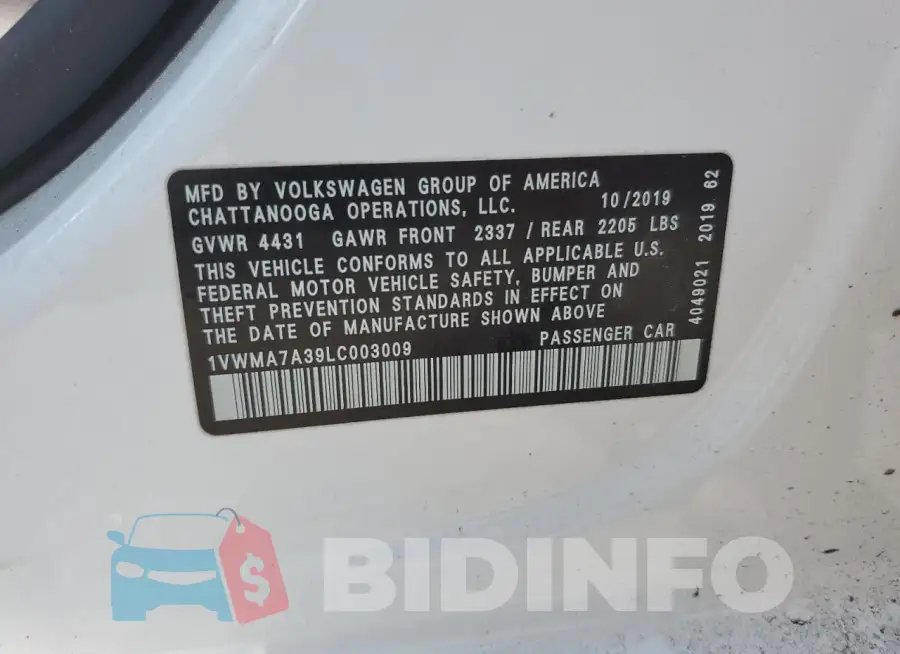 1VWMA7A39LC003009 Photo# 12