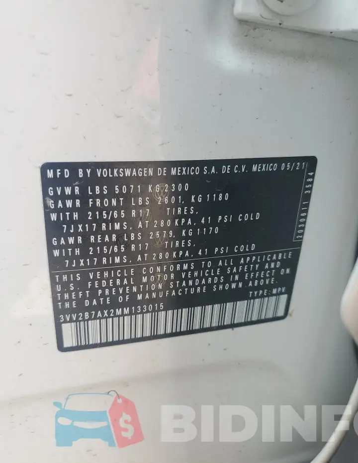 3VV2B7AX2MM133015 Photo# 13