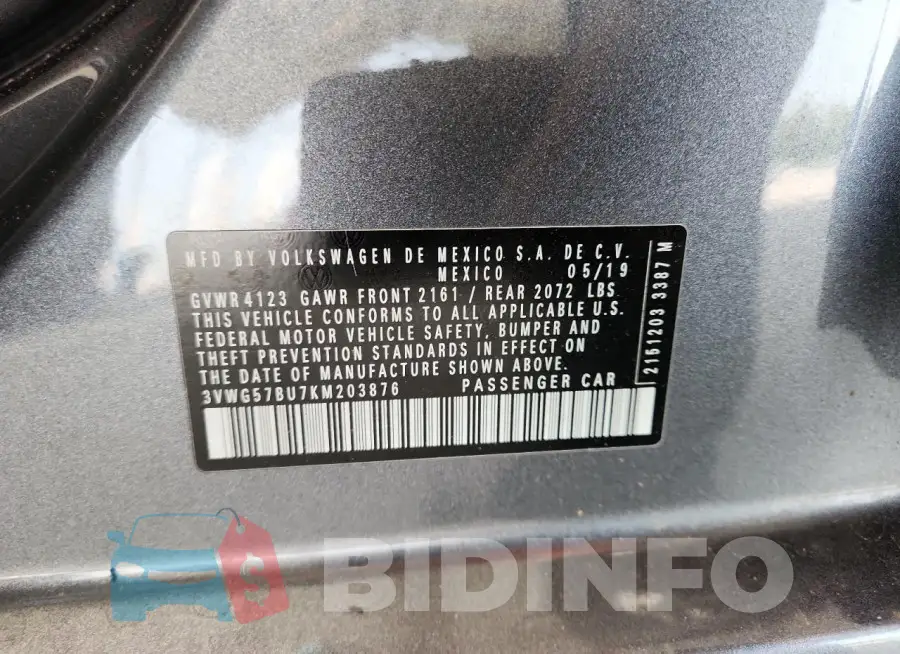 3VWG57BU7KM203876 Photo# 12