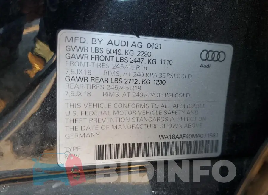 WA18AAF40MA071581 Photo# 12