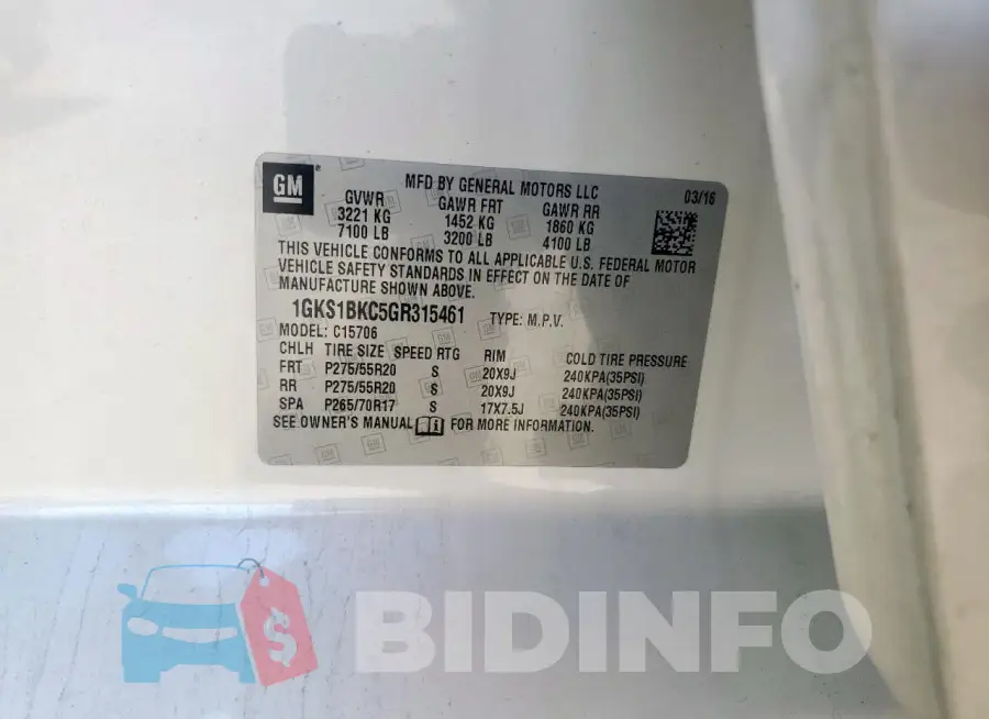 1GKS1BKC5GR315461 Photo# 13