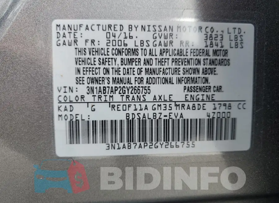 3N1AB7AP2GY266755 Photo# 13