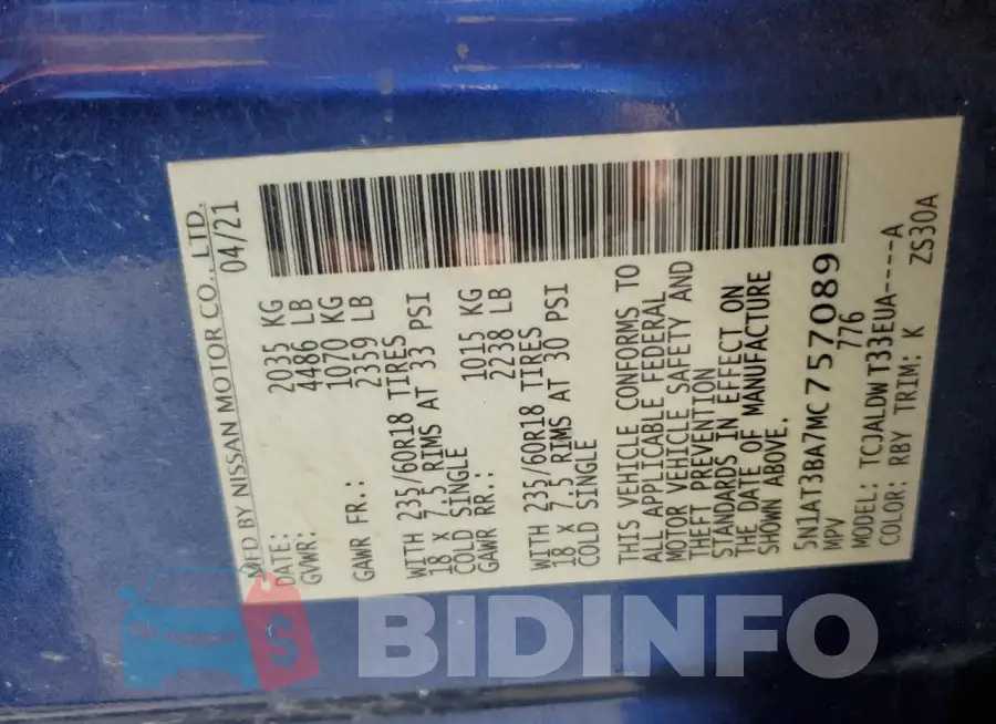 5N1AT3BA7MC757089 Photo# 13