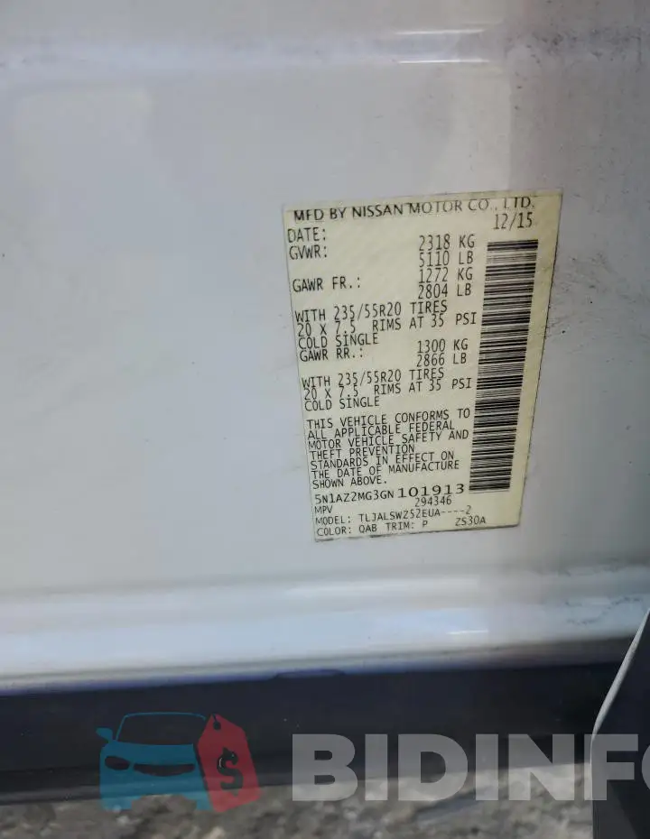 5N1AZ2MG3GN101913 Photo# 13