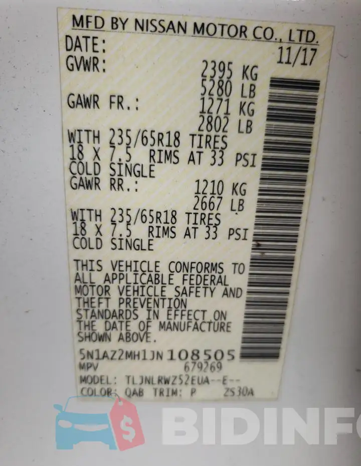 5N1AZ2MH1JN108505 Photo# 14