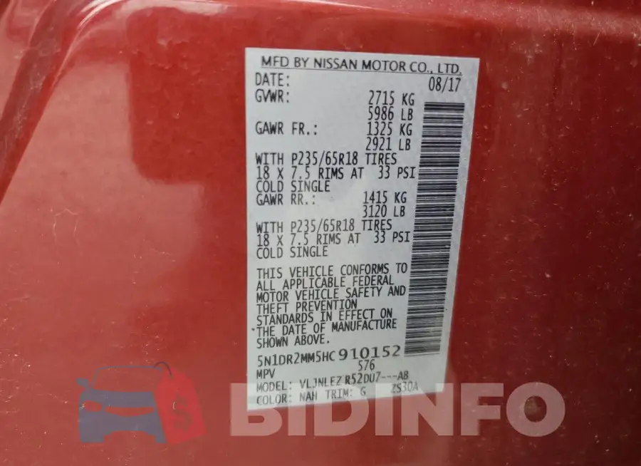 5N1DR2MM5HC910152 Photo# 13