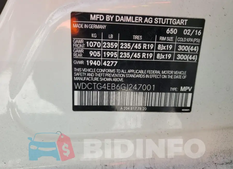 WDCTG4EB6GJ247001 Photo# 12