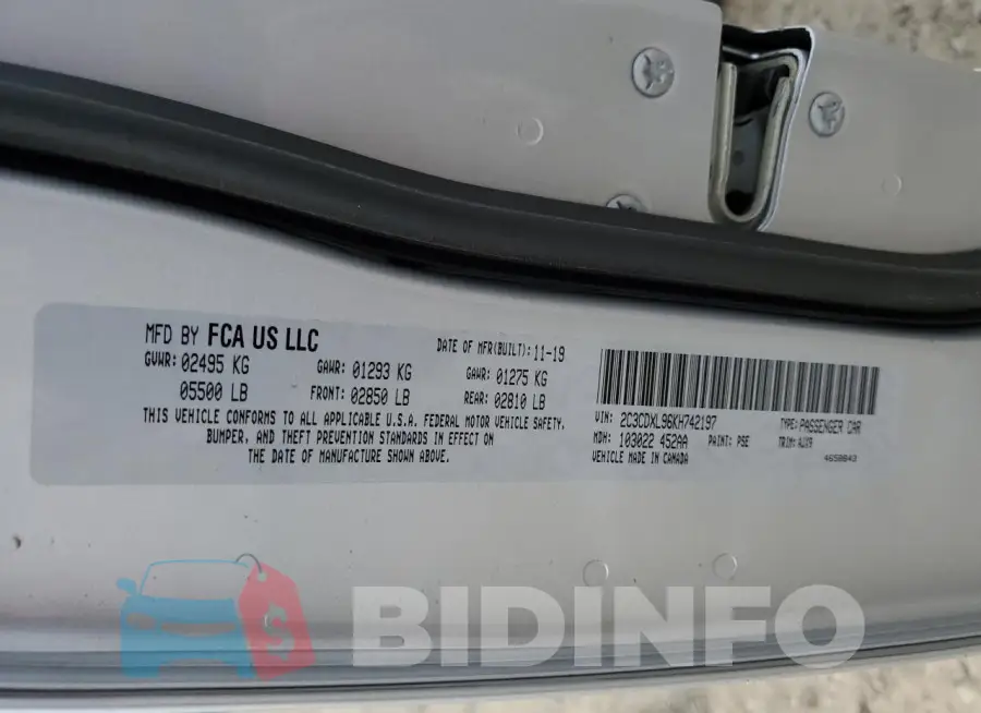 2C3CDXL96KH742197 Photo# 12