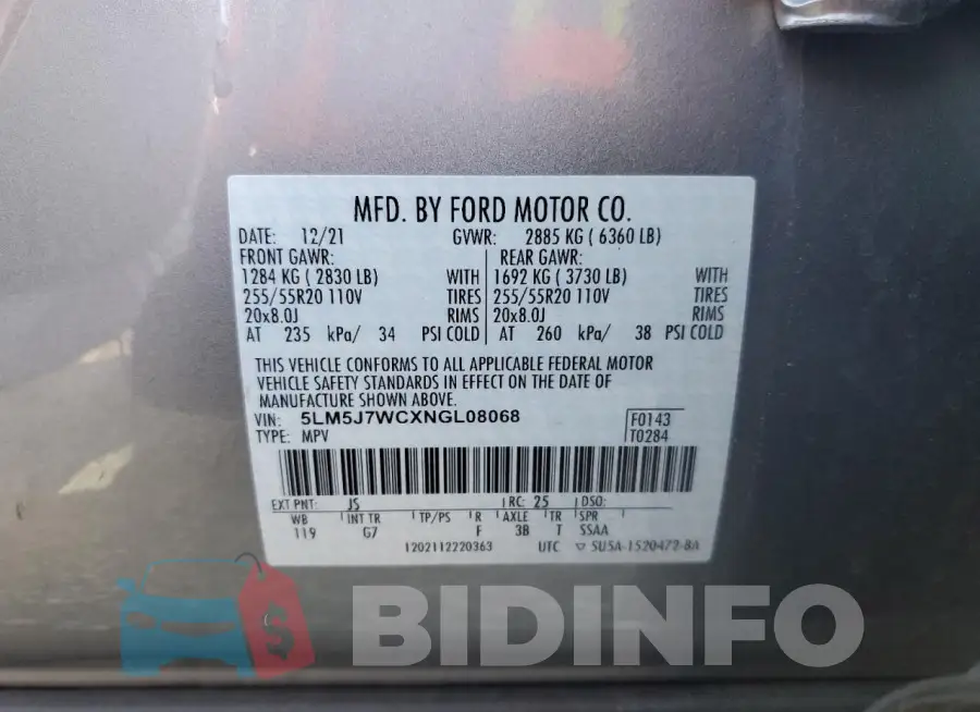 5LM5J7WCXNGL08068 Photo# 13