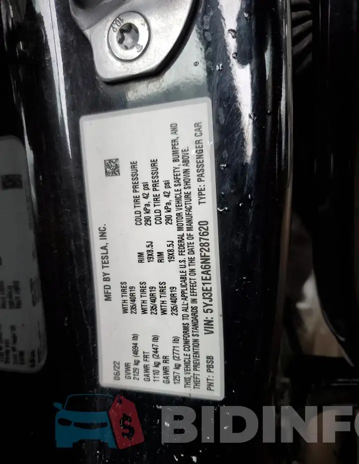 5YJ3E1EA6NF287620 Photo# 12