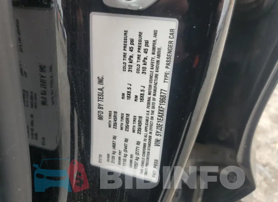 5YJ3E1EAXKF196877 Photo# 12
