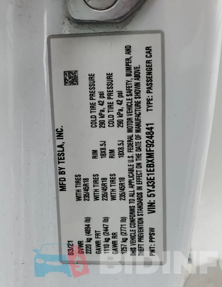 5YJ3E1EBXMF924841 Photo# 12