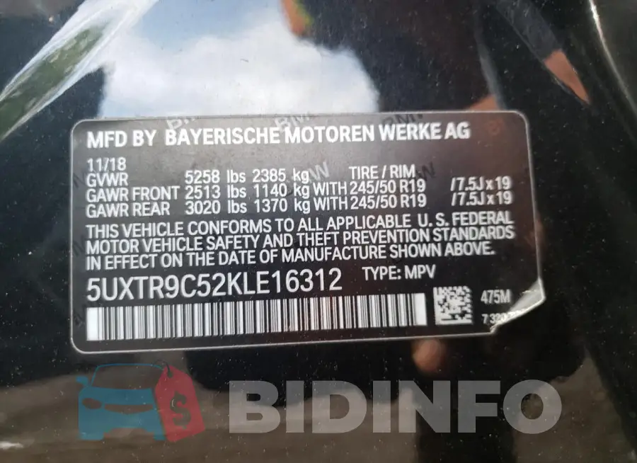 5UXTR9C52KLE16312 Photo# 13