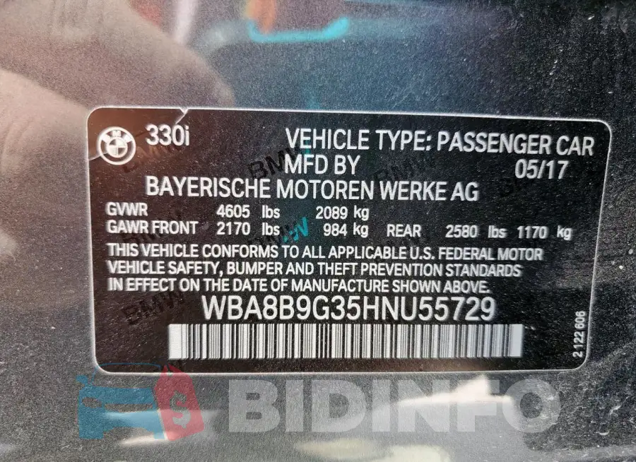 WBA8B9G35HNU55729 Photo# 12