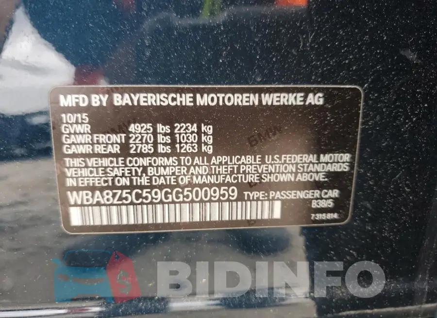 WBA8Z5C59GG500959 Photo# 12
