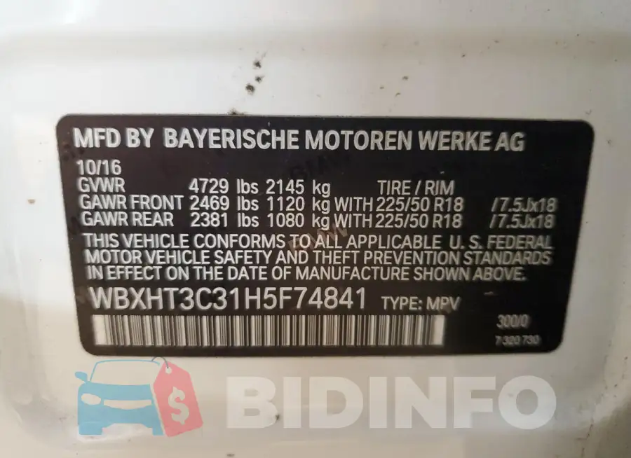 WBXHT3C31H5F74841 Photo# 13