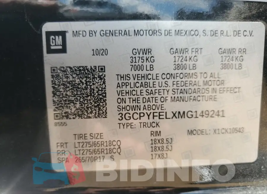 3GCPYFELXMG149241 Photo# 12