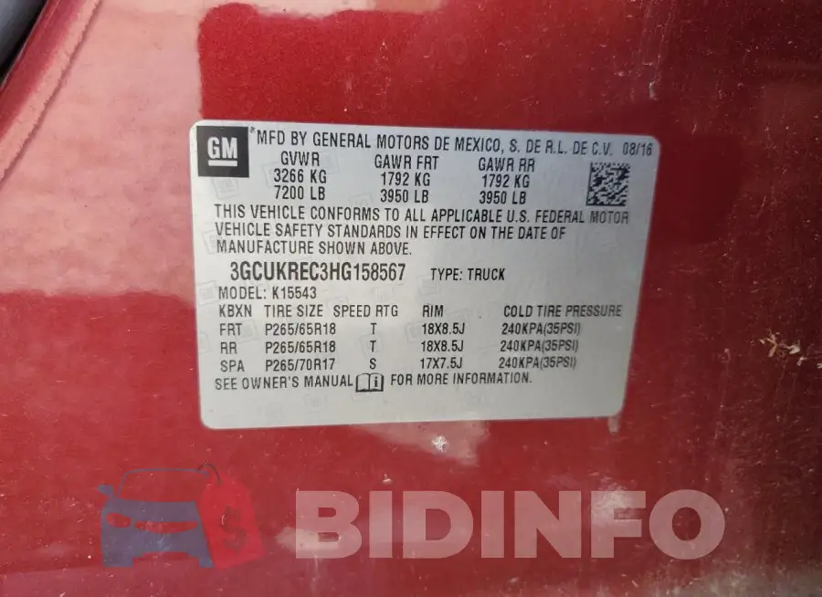 3GCUKREC3HG158567 Photo# 12