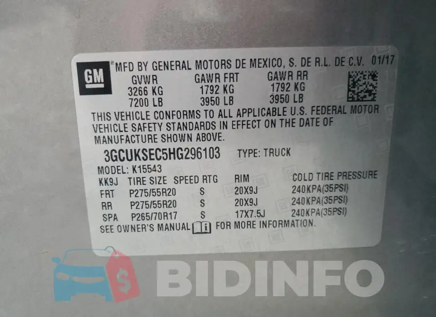 3GCUKSEC5HG296103 Photo# 12