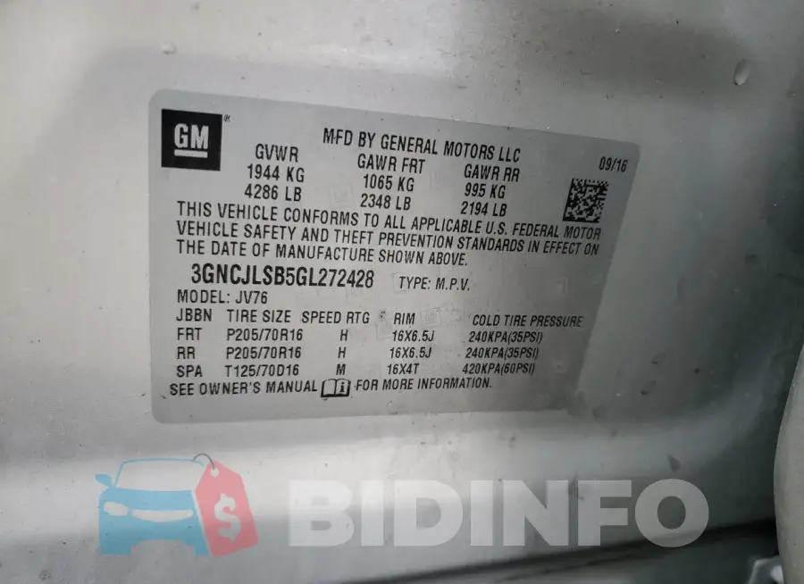 3GNCJLSB5GL272428 Photo# 13