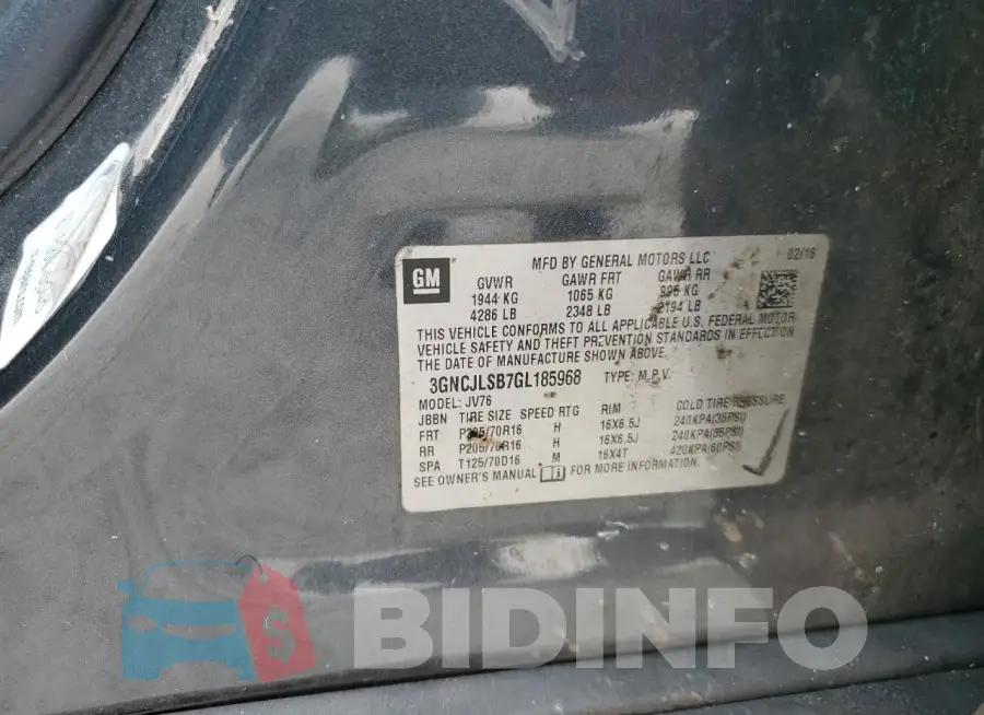 3GNCJLSB7GL185968 Photo# 12