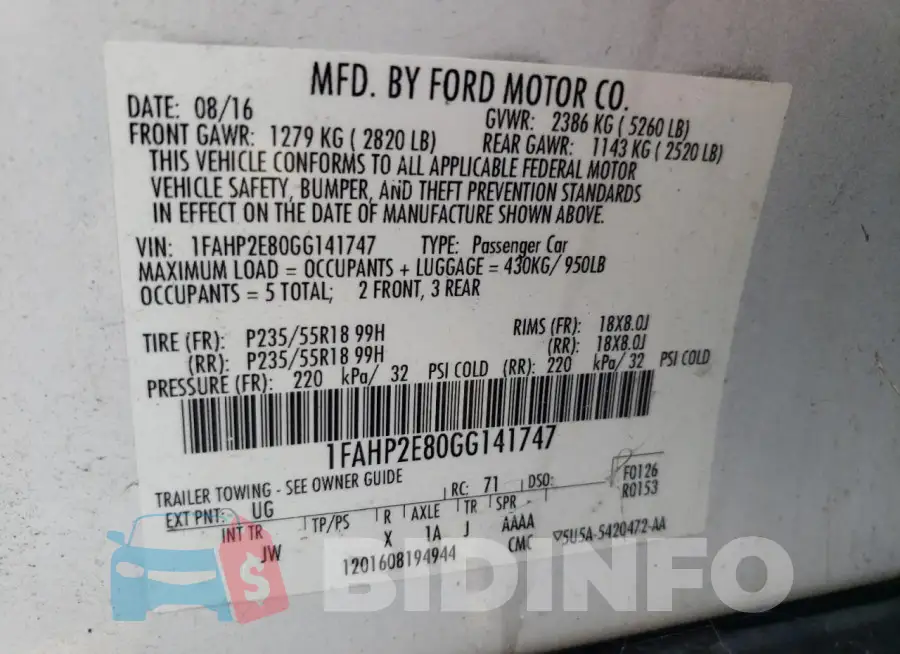 1FAHP2E80GG141747 Photo# 12