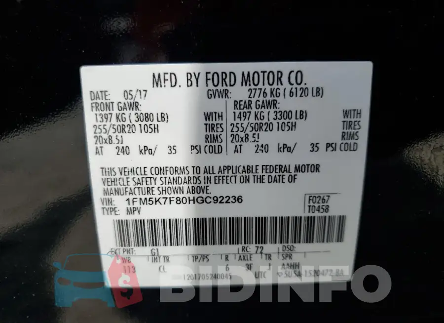 1FM5K7F80HGC92236 Photo# 13