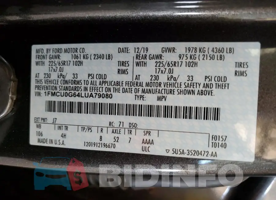 1FMCU0G64LUA79080 Photo# 13