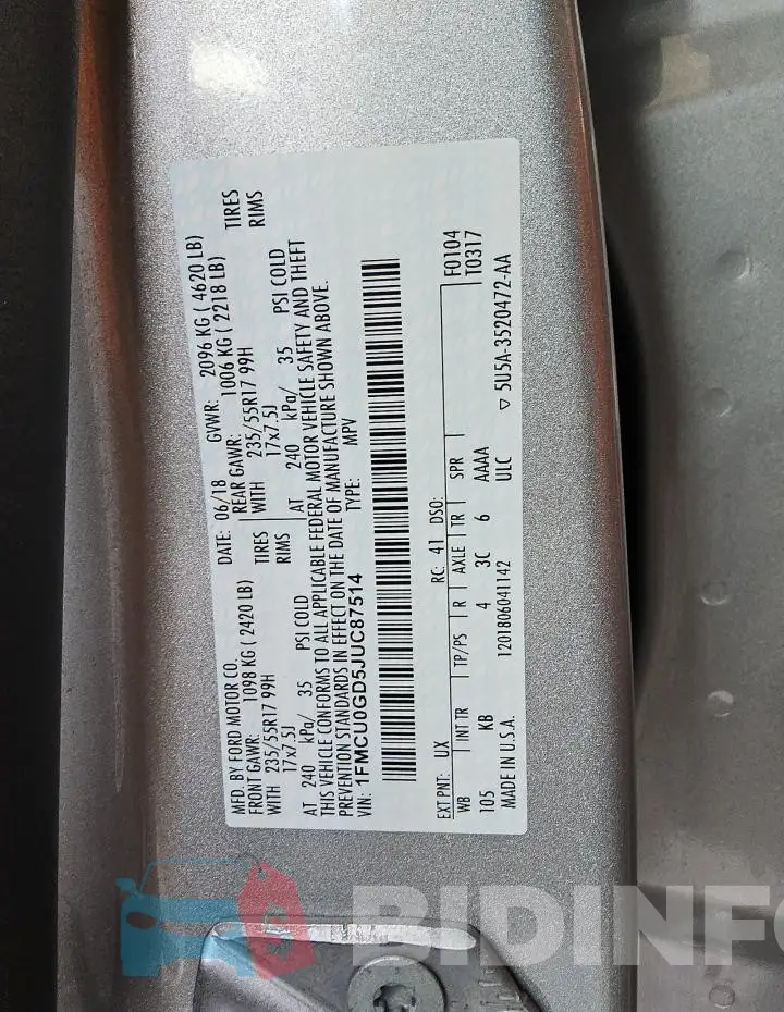 1FMCU0GD5JUC87514 Photo# 13