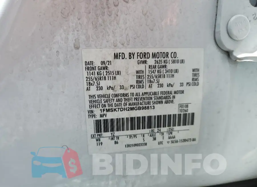 1FMSK7DH2MGB98813 Photo# 13