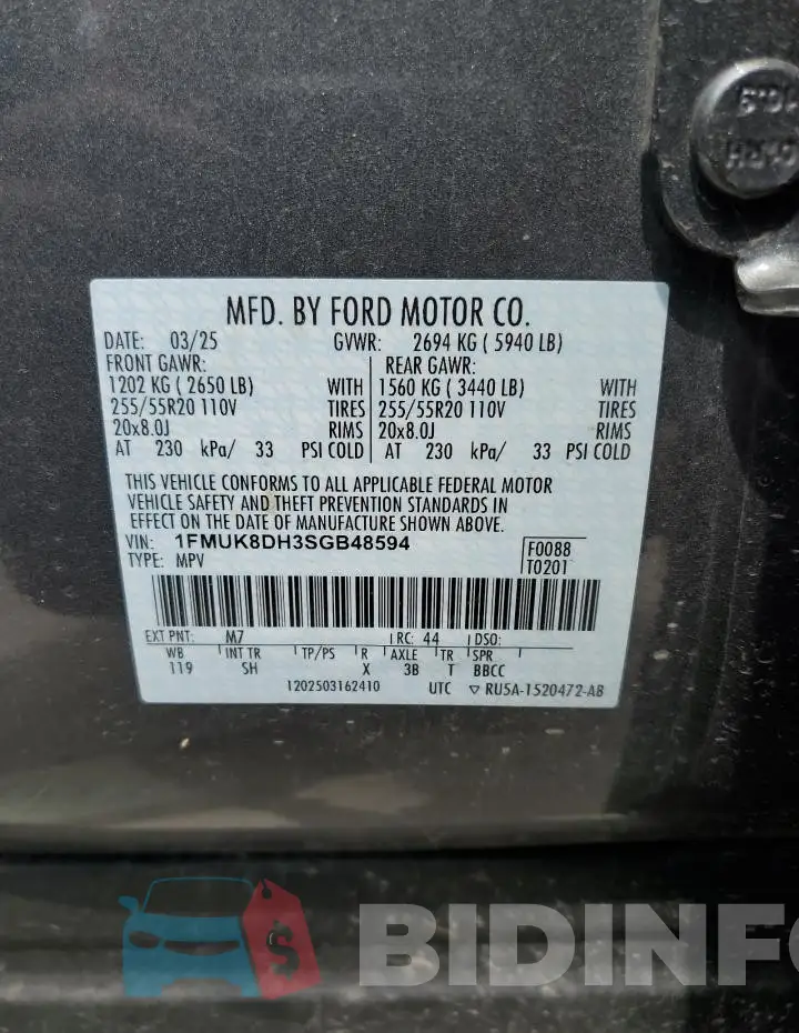 1FMUK8DH3SGB48594 Photo# 13